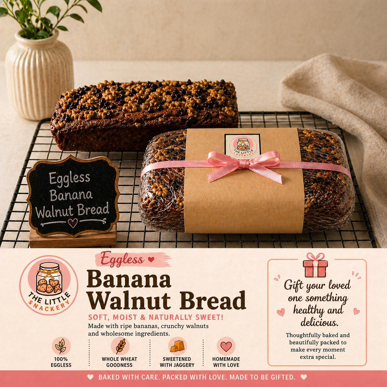 Dairy Free : Walnut Banana Bread Loaf - Whole Wheat & Jaggery