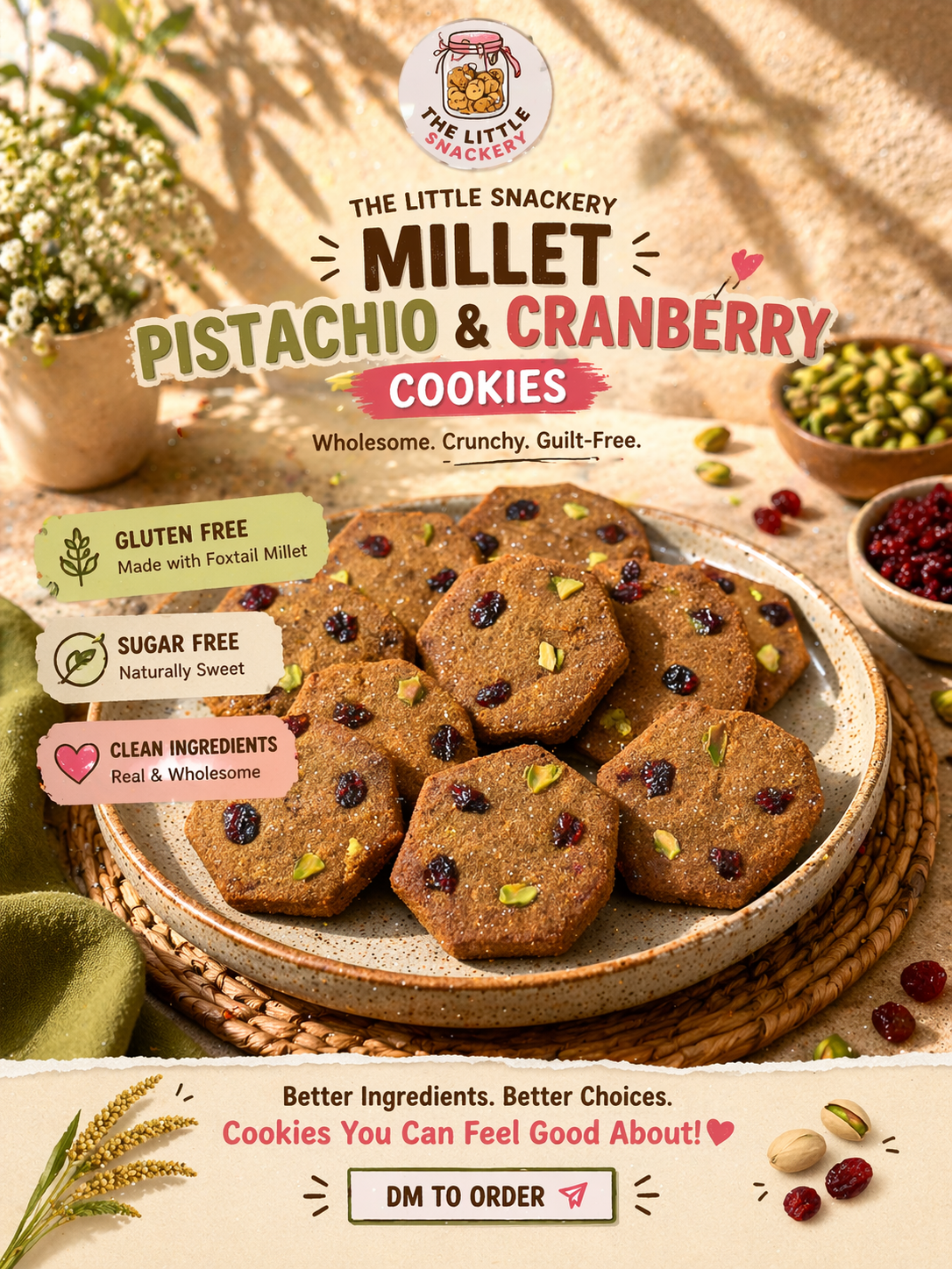 Millet Cranberry Pistachio Cookies