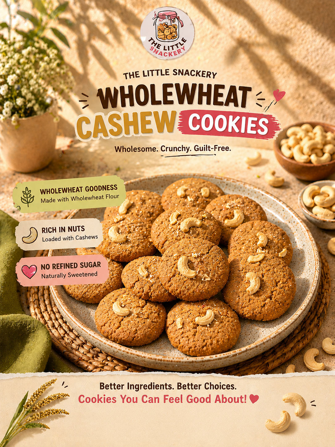 Whole wheat cashew cookies